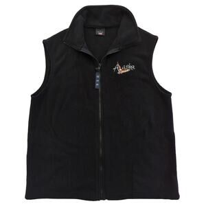 Black Polar Fleece Vest Alaska Eagle Embroidered Women's Size M Made in USA